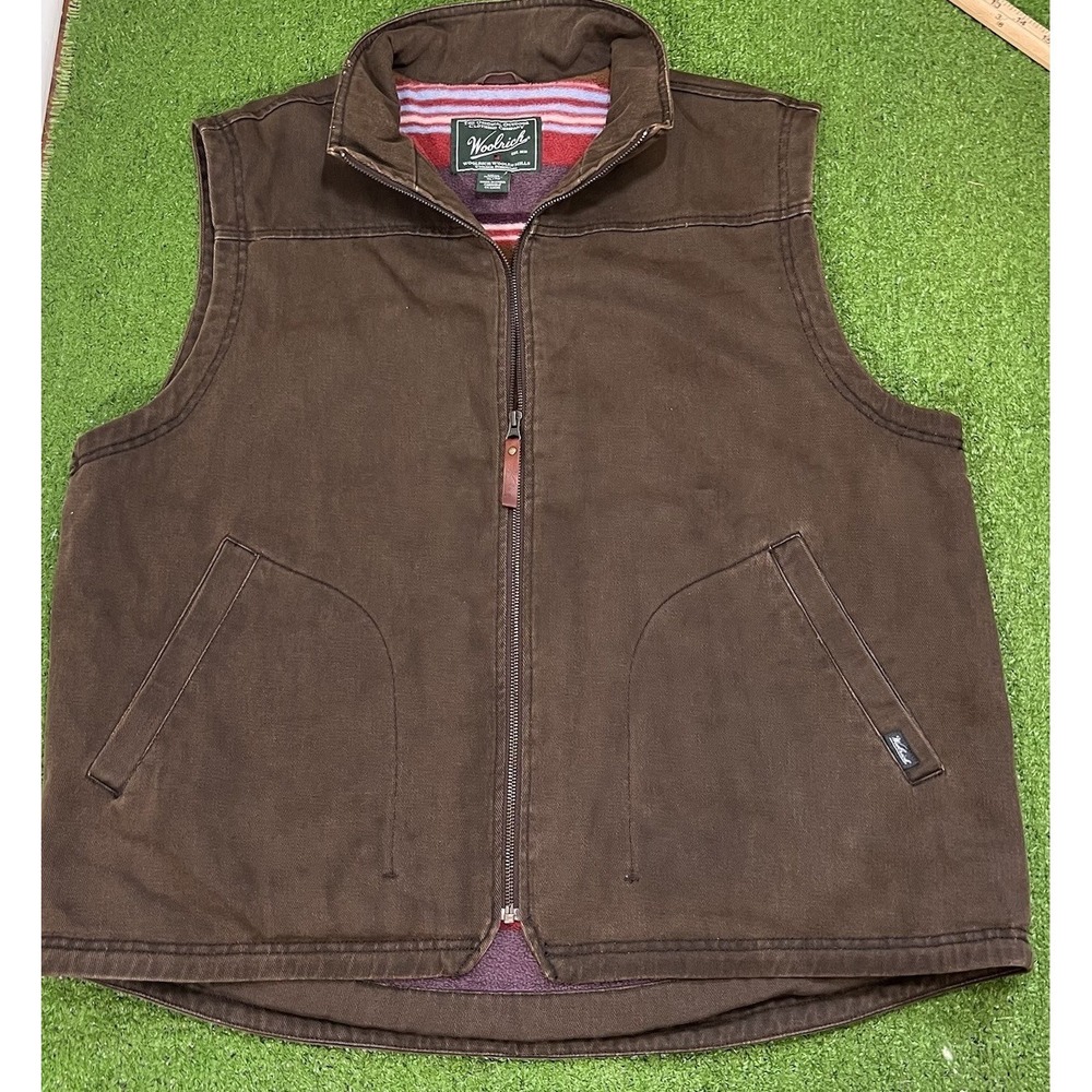 Vintage Duck Canvas Vest XL 90s Woolrich Chocolate Brown Fleece Blanket Lined